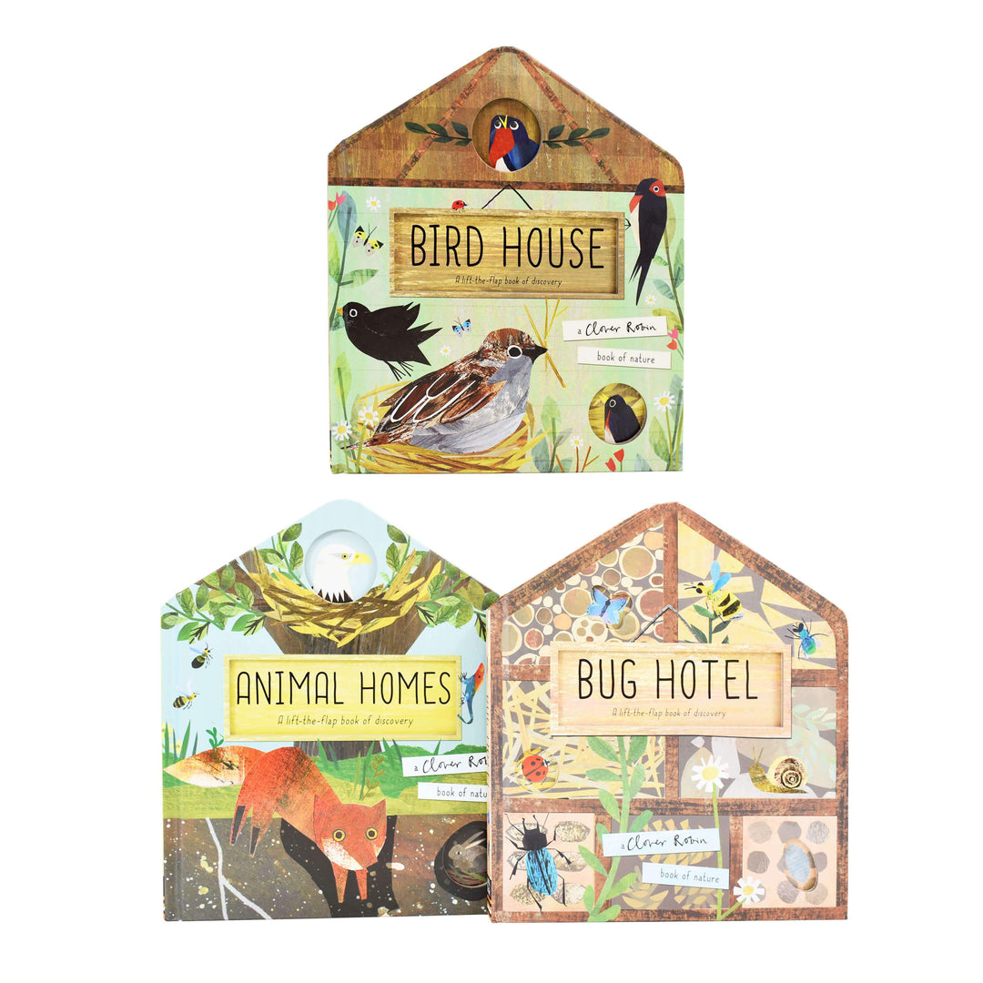 Age 0-5 - A Clover Robin Book Of Nature Series 3 Books Lift-the-flap Collection Set (Bird House, Bug Hotel & Animal Homes)- Ages 0-5 - Board Book